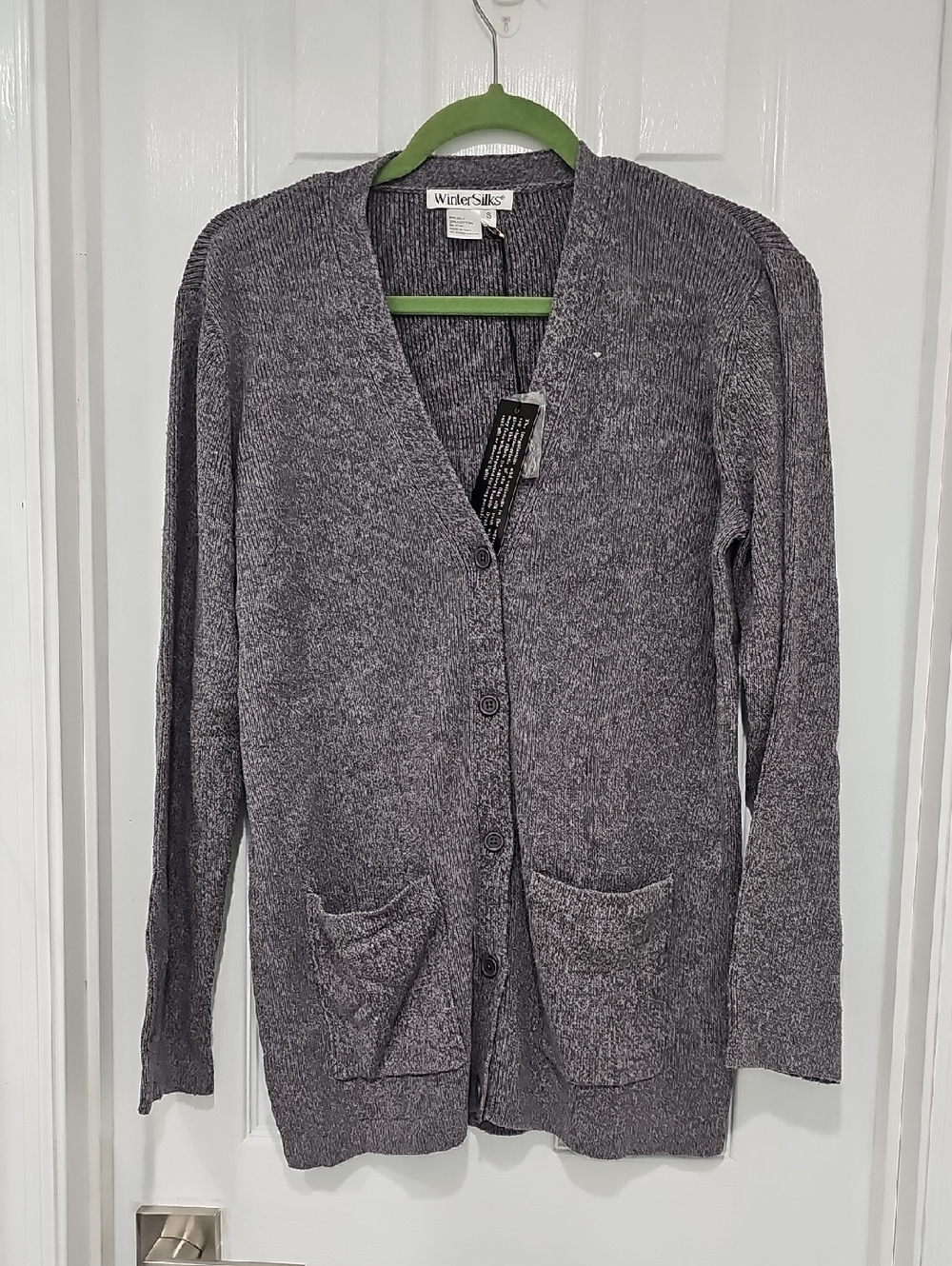 WinterSilks Heather Gray Knit Button Cardigan